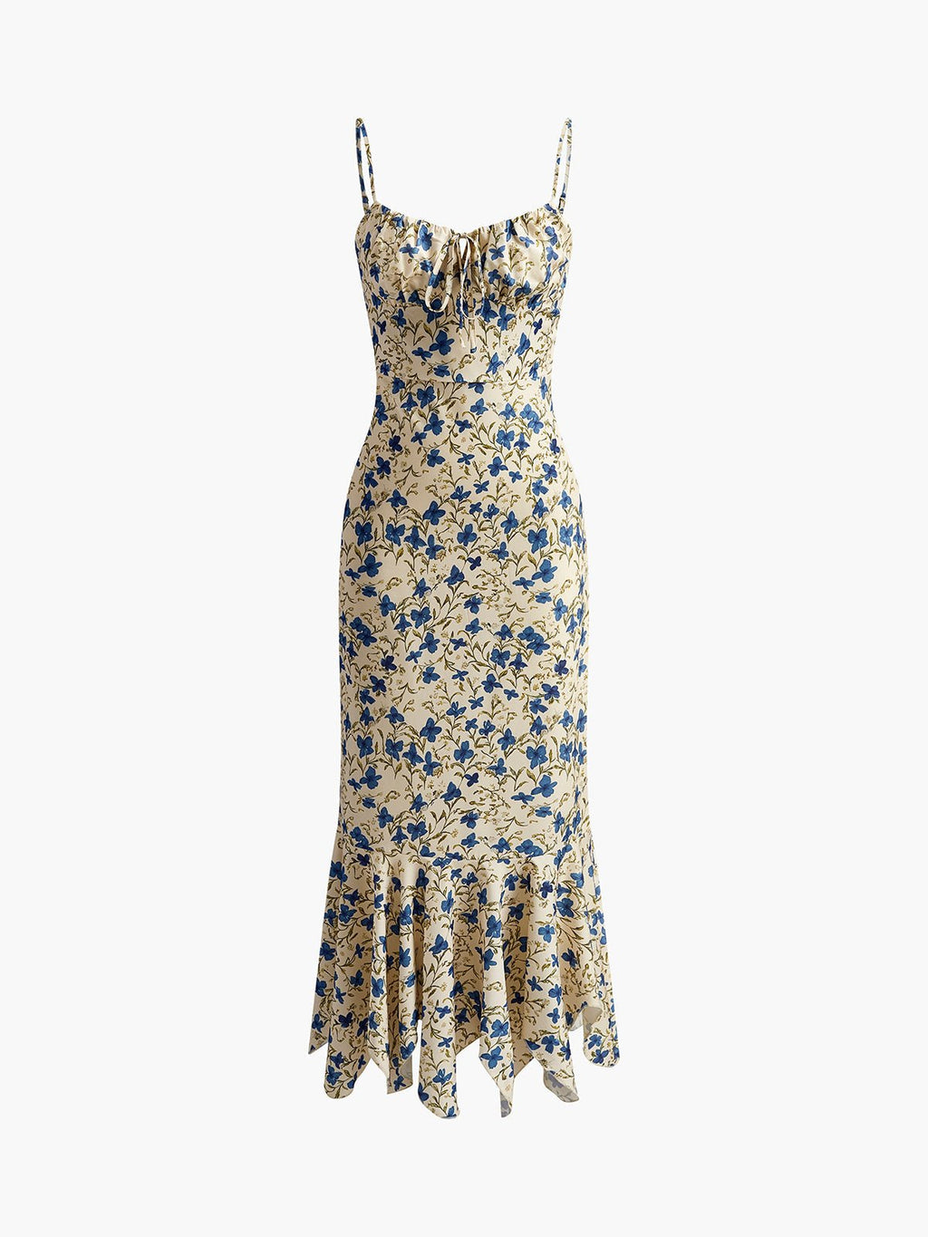 Women Maxi Dress Floral Print Ruched Spaghetti Strap - Evergreen Outfits - Women Maxi Dress