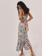 Women Maxi Dress Floral Print Ruched Spaghetti Strap - Evergreen Outfits - Women Maxi Dress