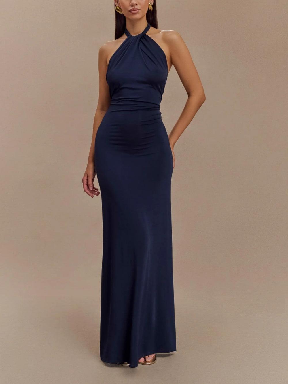 Women Maxi Dress Halter Neck Bodycon Floor Length Fit - Evergreen Outfits - Women Maxi Dress