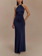 Women Maxi Dress Halter Neck Bodycon Floor Length Fit - Evergreen Outfits - Women Maxi Dress