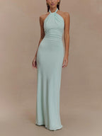 Women Maxi Dress Halter Neck Bodycon Floor Length Fit - Evergreen Outfits - Women Maxi Dress