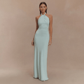 Women Maxi Dress Halter Neck Bodycon Floor Length Fit - Evergreen Outfits - Women Maxi Dress