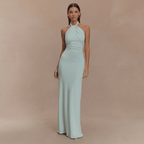 Women Maxi Dress Halter Neck Bodycon Floor Length Fit - Evergreen Outfits - Women Maxi Dress