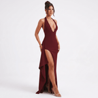 Women Maxi Dress Halter Neck Bodycon Open Back Design - Evergreen Outfits - Women Maxi Dress
