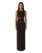 Women Maxi Dress Lace Sheer Cutout Bodycon Panel - Evergreen Outfits - Women Maxi Dress