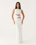 Women Maxi Dress Lace Sheer Cutout Bodycon Panel - Evergreen Outfits - Women Maxi Dress