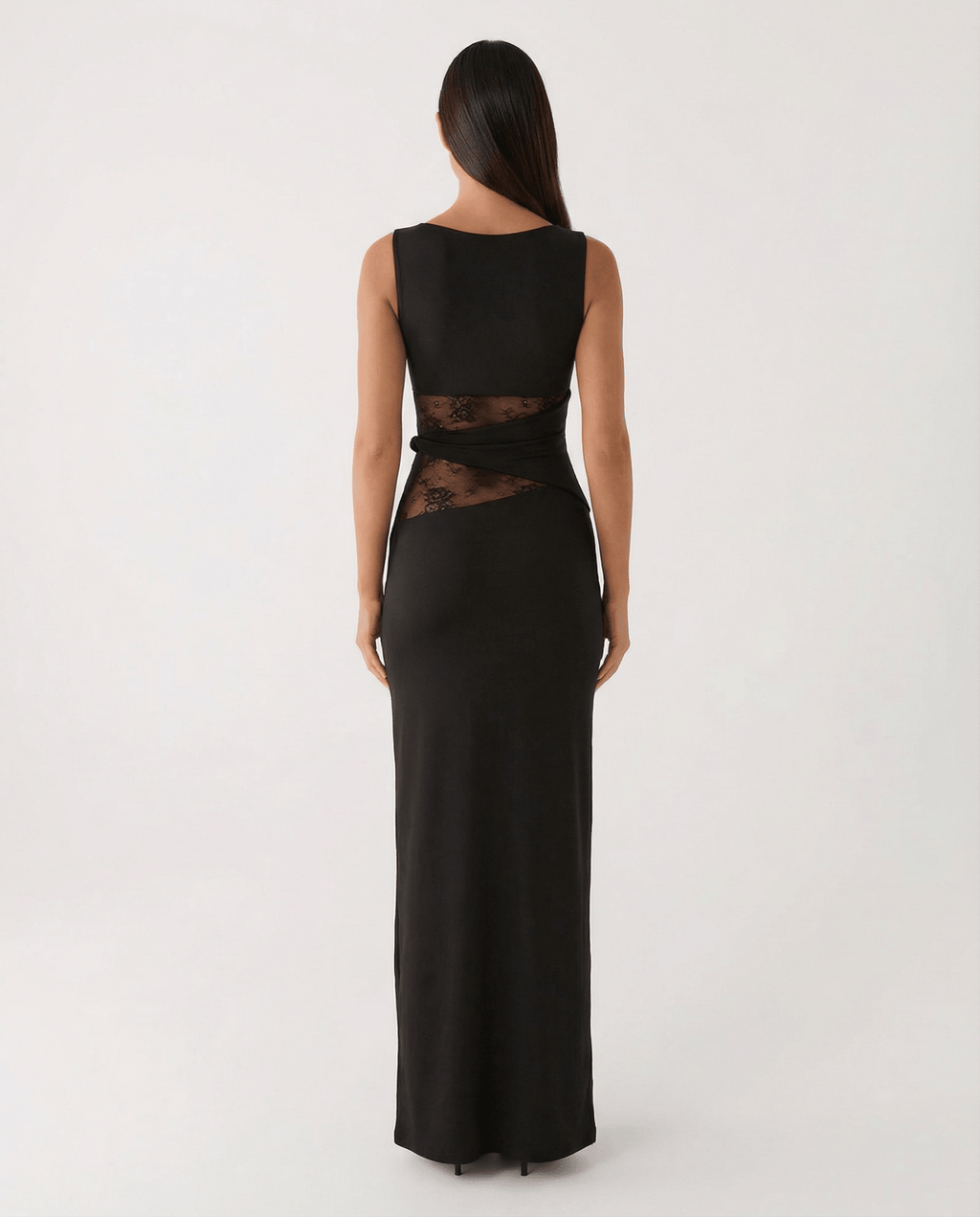 Women Maxi Dress Lace Sheer Cutout Bodycon Panel - Evergreen Outfits - Women Maxi Dress