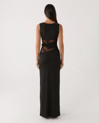 Women Maxi Dress Lace Sheer Cutout Bodycon Panel - Evergreen Outfits - Women Maxi Dress