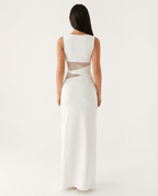 Women Maxi Dress Lace Sheer Cutout Bodycon Panel - Evergreen Outfits - Women Maxi Dress
