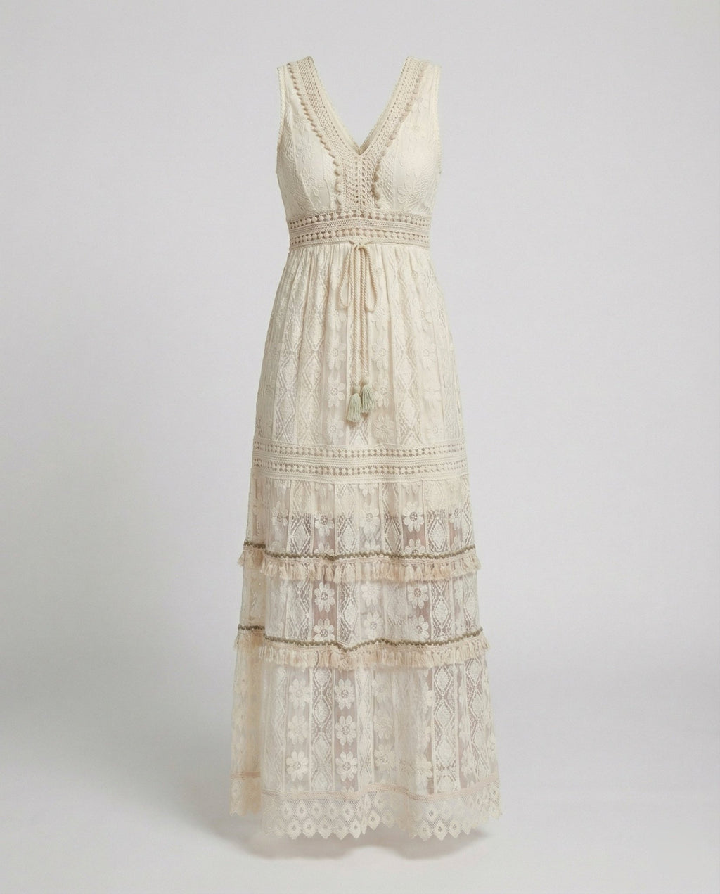 Women Maxi Dress Lace Sleeveless V Neck Embroidered Fit - Evergreen Outfits - Women Mini Dress