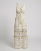 Women Maxi Dress Lace Sleeveless V Neck Embroidered Fit - Evergreen Outfits - Women Mini Dress