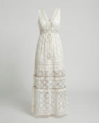 Women Maxi Dress Lace Sleeveless V Neck Embroidered Fit - Evergreen Outfits - Women Mini Dress