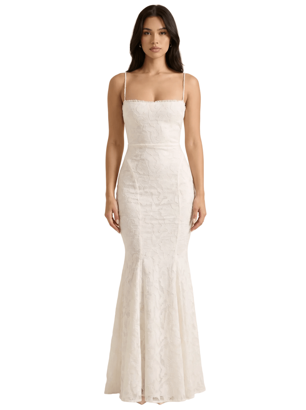 Women Maxi Dress Lace Spaghetti Strap Flared Hem Fit - Evergreen Outfits - Women Maxi Dress