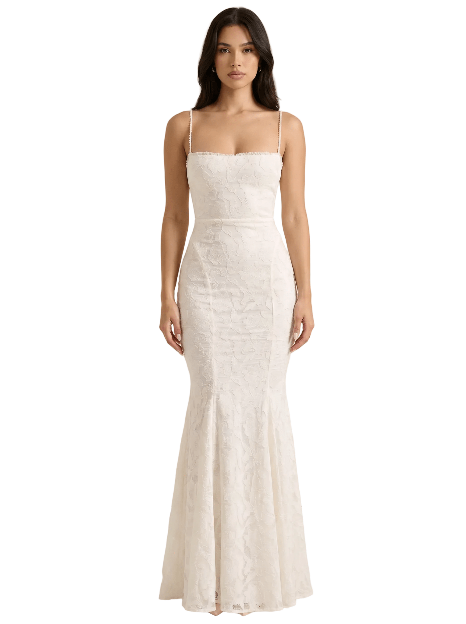 Women Maxi Dress Lace Spaghetti Strap Flared Hem Fit - Evergreen Outfits - Women Maxi Dress