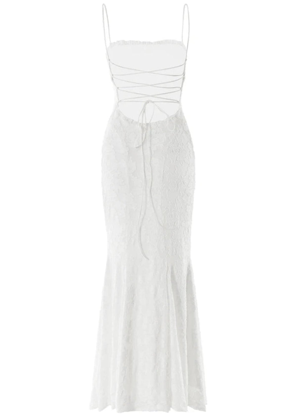Women Maxi Dress Lace Spaghetti Strap Flared Hem Fit - Evergreen Outfits - Women Maxi Dress
