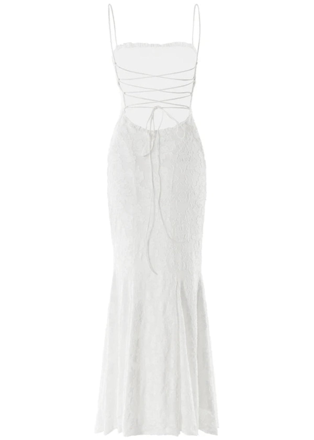Women Maxi Dress Lace Spaghetti Strap Flared Hem Fit - Evergreen Outfits - Women Maxi Dress
