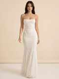 Women Maxi Dress Lace Spaghetti Strap Flared Hem Fit - Evergreen Outfits - Women Maxi Dress