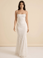 Women Maxi Dress Lace Spaghetti Strap Flared Hem Fit - Evergreen Outfits - Women Maxi Dress