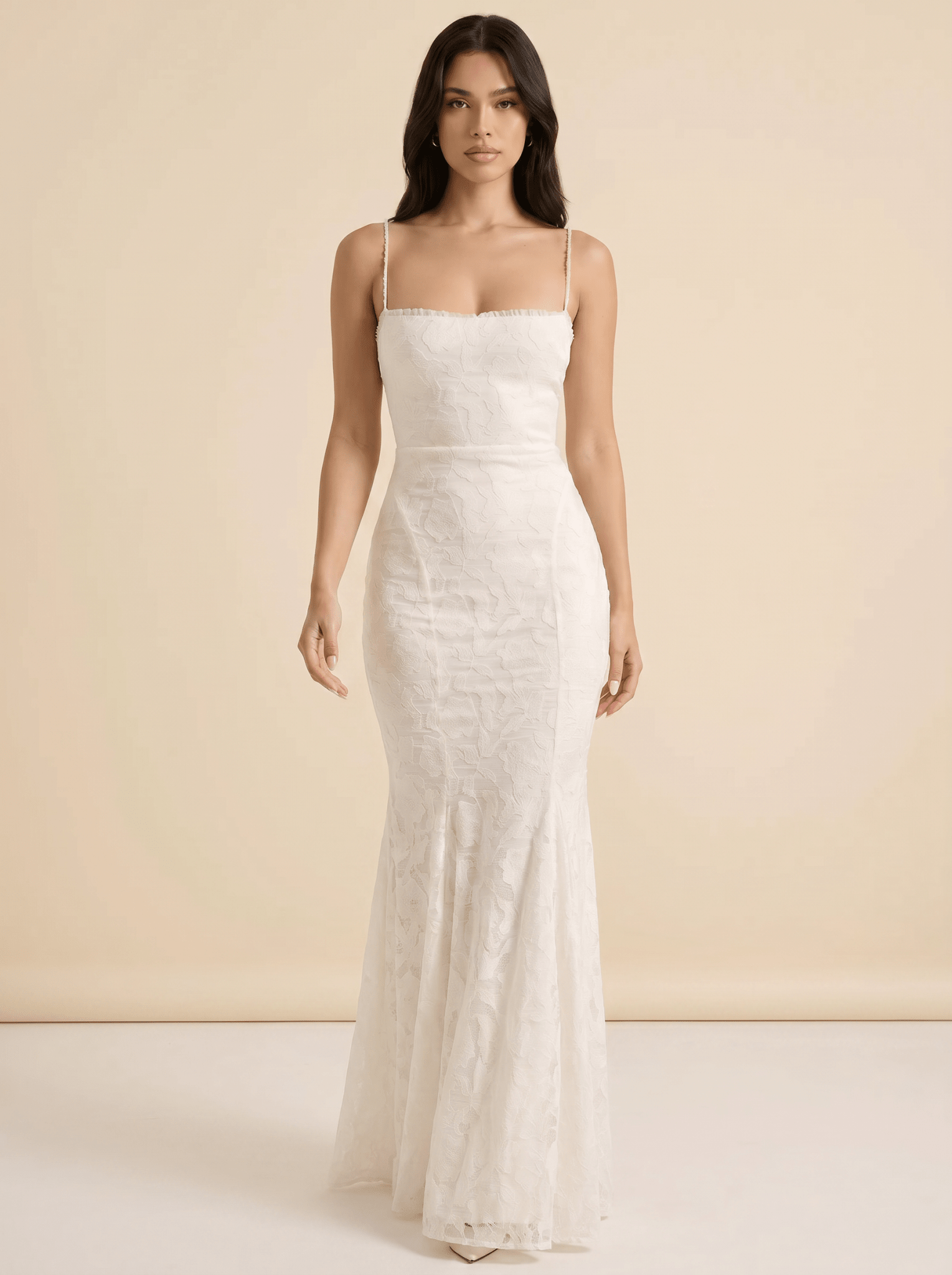 Women Maxi Dress Lace Spaghetti Strap Flared Hem Fit - Evergreen Outfits - Women Maxi Dress