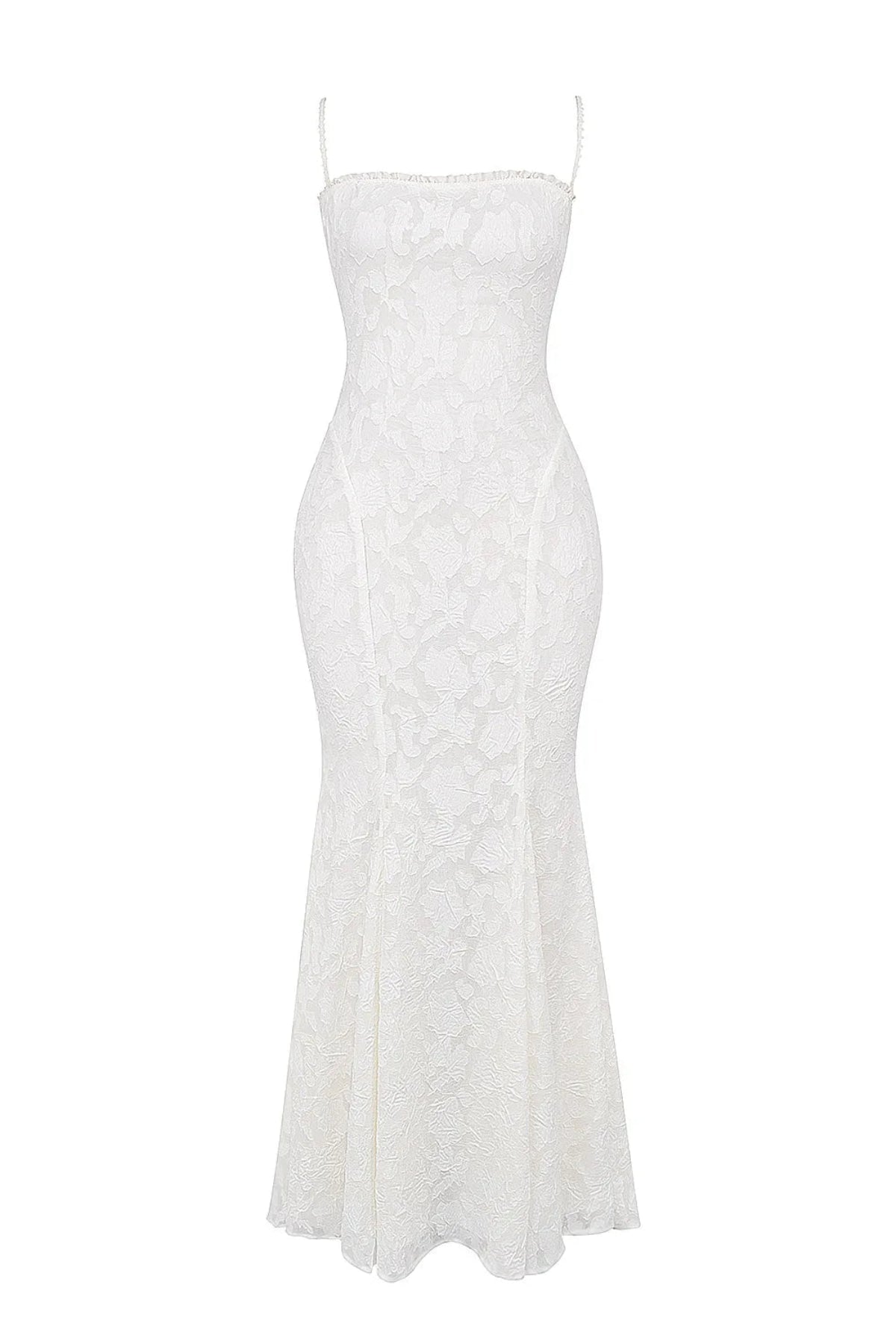 Women Maxi Dress Lace Spaghetti Strap Flared Hem Fit - Evergreen Outfits - Women Maxi Dress