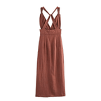 Women Maxi Dress Linen Sleeveless Deep V Neckline - Evergreen Outfits - Women Maxi Dress