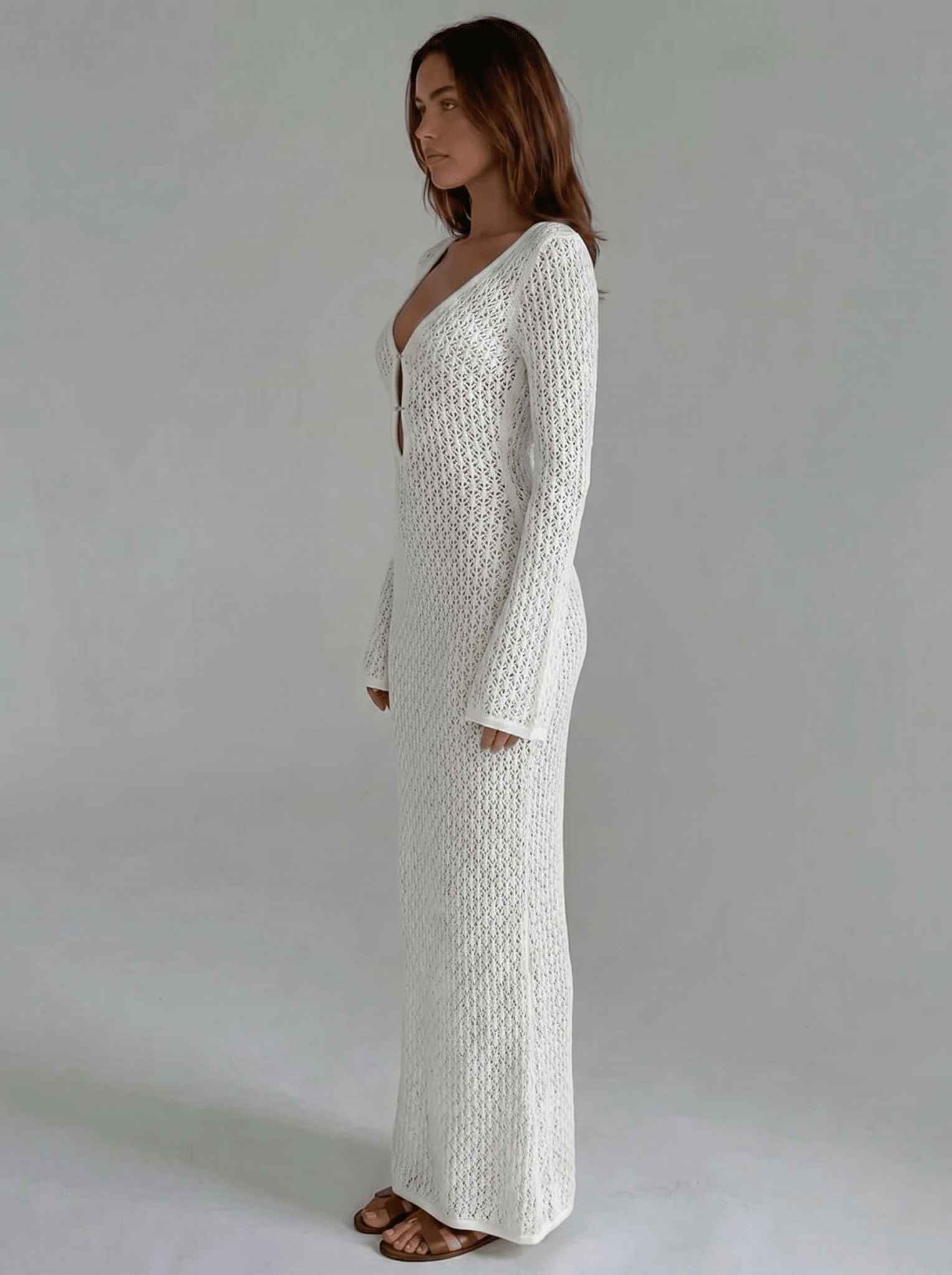 Women Maxi Dress Long Sleeve Keyhole Neckline Design - Evergreen Outfits - Women Maxi Dress