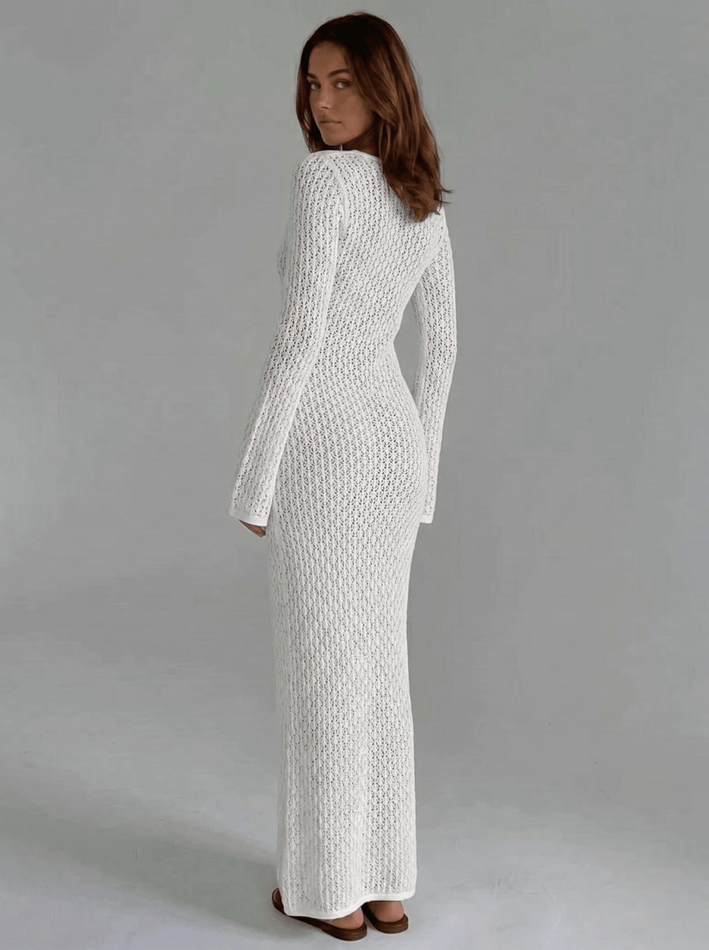 Women Maxi Dress Long Sleeve Keyhole Neckline Design - Evergreen Outfits - Women Maxi Dress