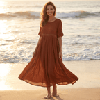 Women Maxi Dress Loose Fit Round Neckline Design - Evergreen Outfits - Women Maxi Dress