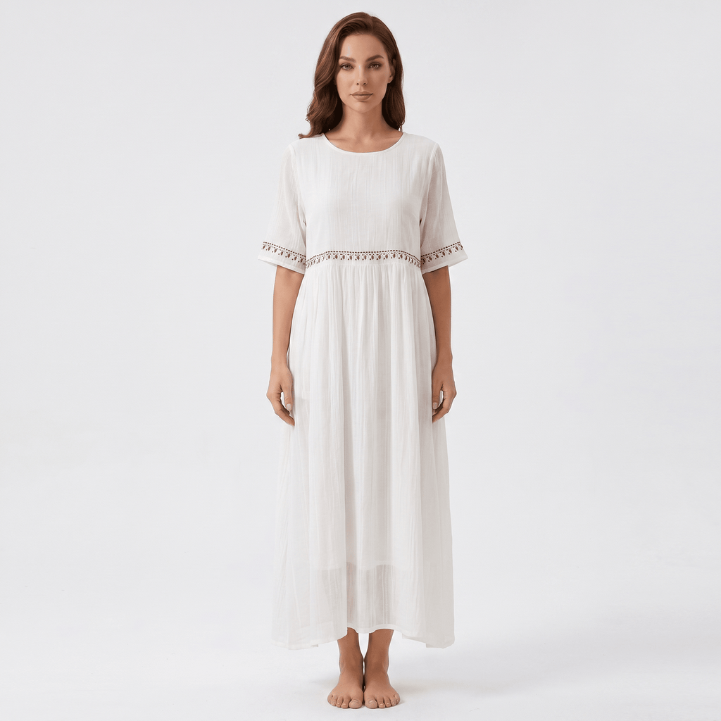 Women Maxi Dress Loose Fit Round Neckline Design - Evergreen Outfits - Women Maxi Dress