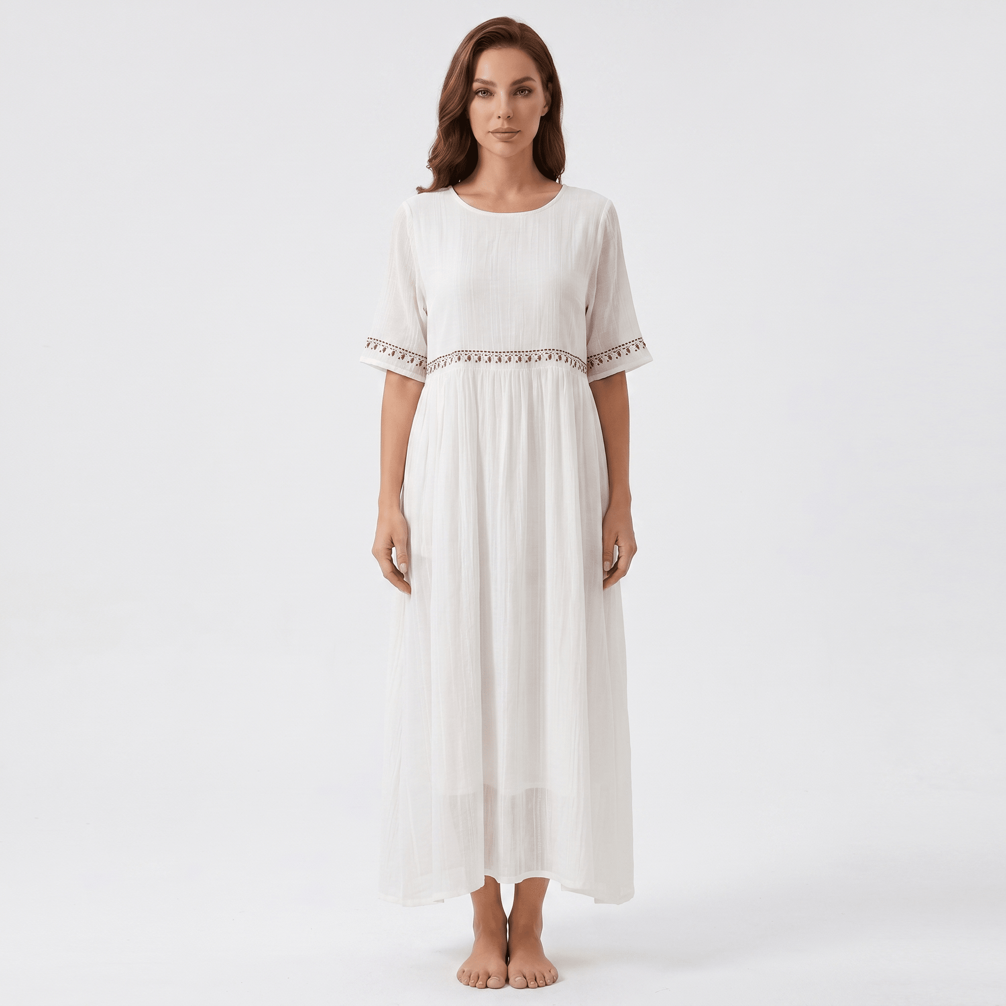Women Maxi Dress Loose Fit Round Neckline Design - Evergreen Outfits - Women Maxi Dress
