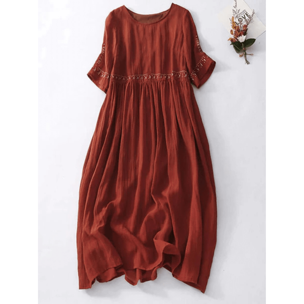 Women Maxi Dress Loose Fit Round Neckline Design - Evergreen Outfits - Women Maxi Dress