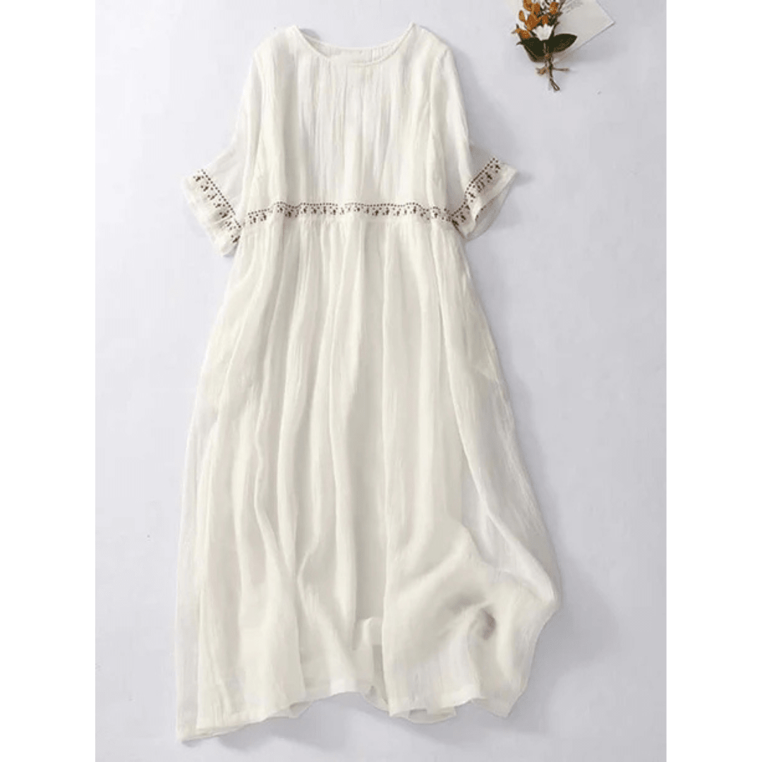 Women Maxi Dress Loose Fit Round Neckline Design - Evergreen Outfits - Women Maxi Dress