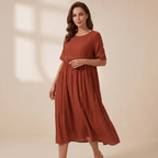 Women Maxi Dress Loose Fit Round Neckline Design - Evergreen Outfits - Women Maxi Dress