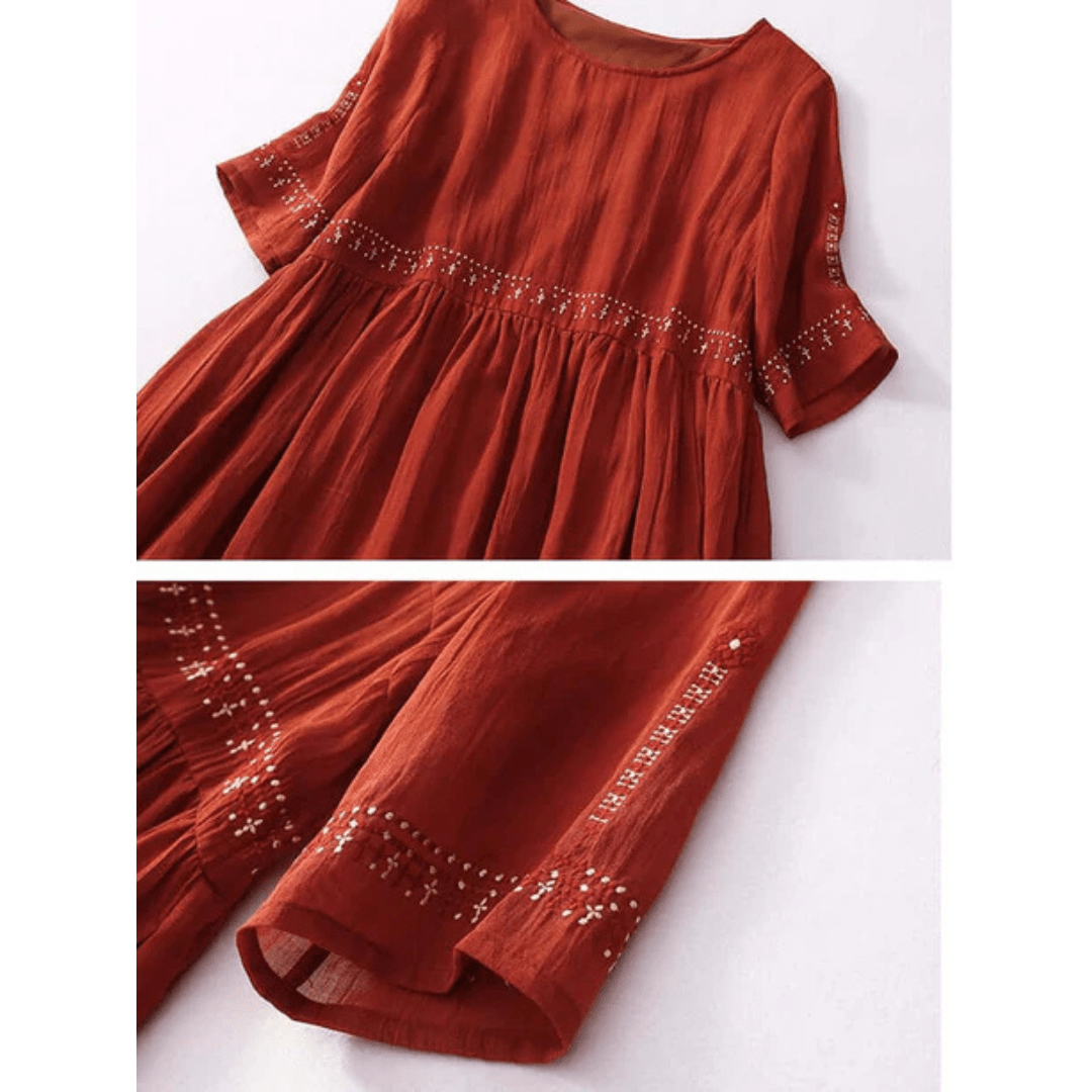 Women Maxi Dress Loose Fit Round Neckline Design - Evergreen Outfits - Women Maxi Dress