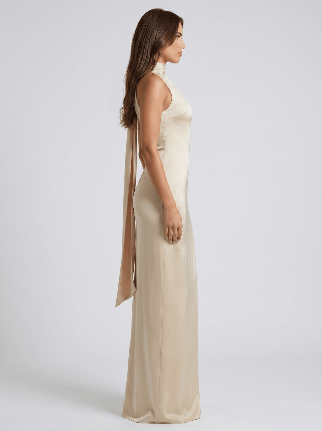 Women Maxi Dress One Shoulder Neckline Bow Detail Fit - Evergreen Outfits - Women Maxi Dress