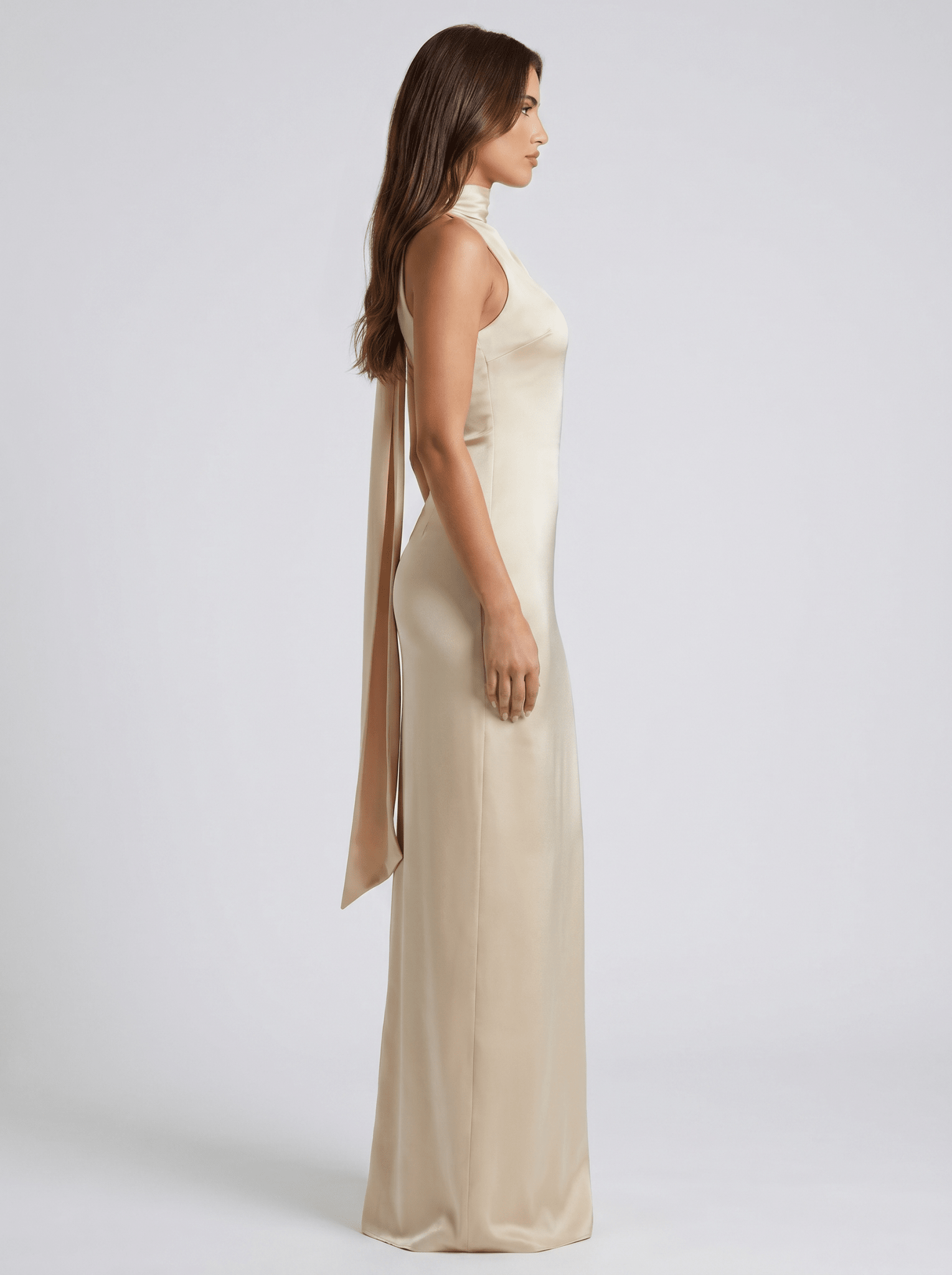 Women Maxi Dress One Shoulder Neckline Bow Detail Fit - Evergreen Outfits - Women Maxi Dress