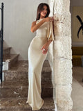 Women Maxi Dress One Shoulder Neckline Bow Detail Fit - Evergreen Outfits - Women Maxi Dress