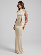 Women Maxi Dress One Shoulder Neckline Bow Detail Fit - Evergreen Outfits - Women Maxi Dress