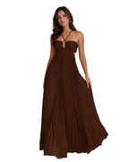 Women Maxi Dress Pleated Halter Open Back Sleeveless - Evergreen Outfits - Women Maxi Dress