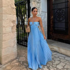 Women Maxi Dress Pleated Halter Open Back Sleeveless - Evergreen Outfits - Women Maxi Dress