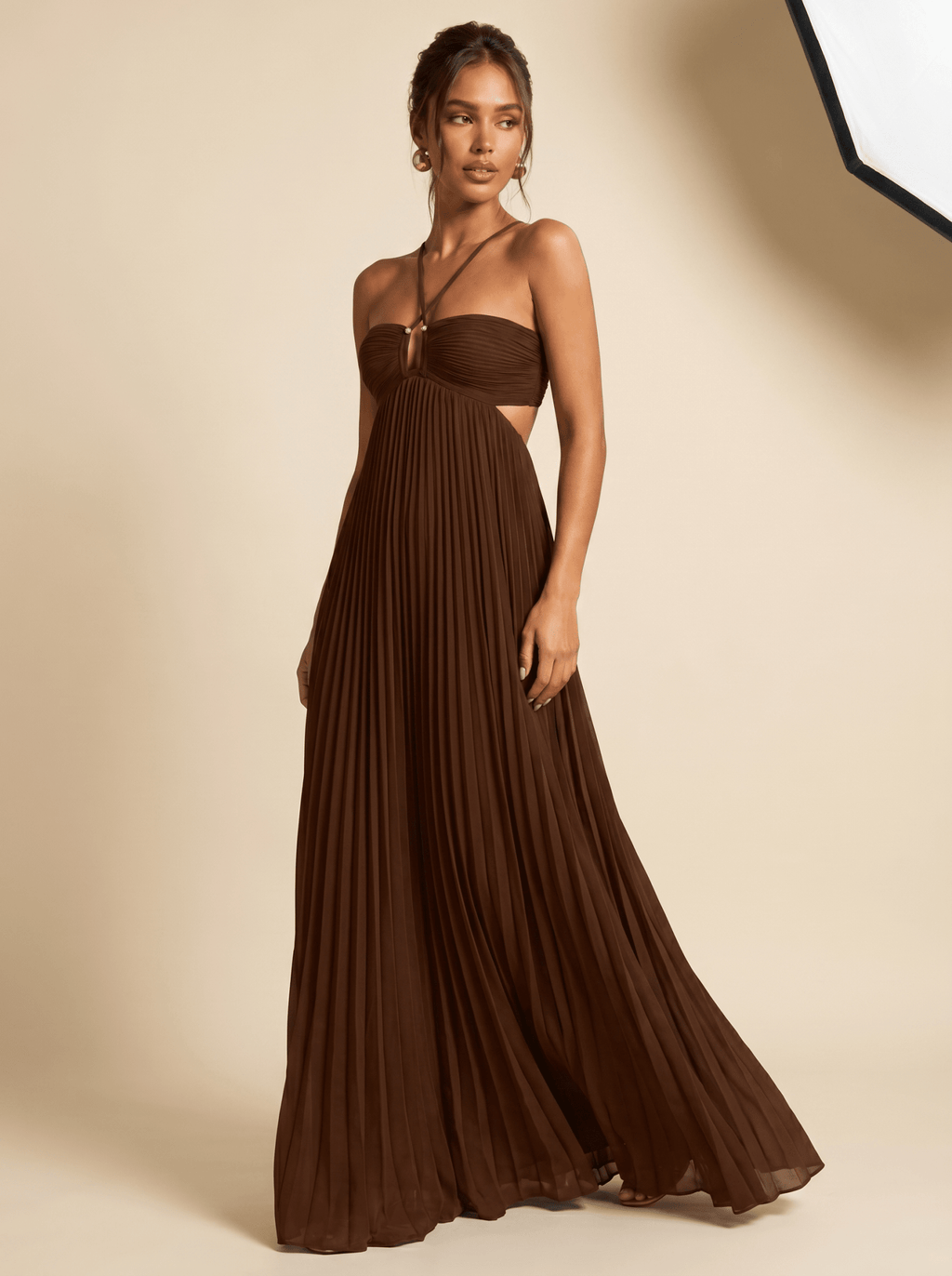 Women Maxi Dress Pleated Halter Open Back Sleeveless - Evergreen Outfits - Women Maxi Dress
