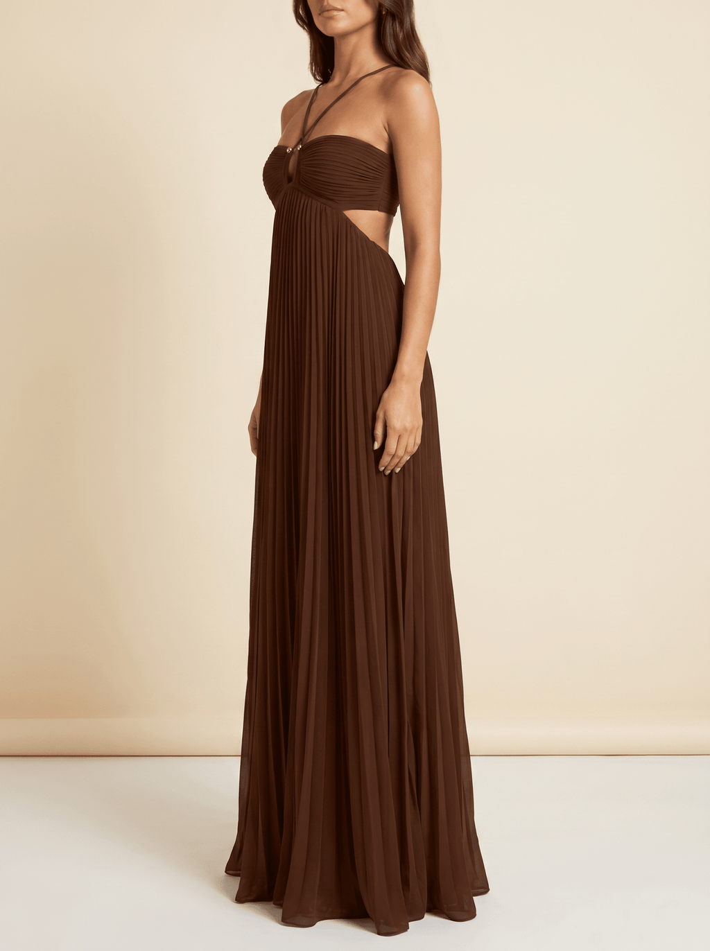 Women Maxi Dress Pleated Halter Open Back Sleeveless - Evergreen Outfits - Women Maxi Dress