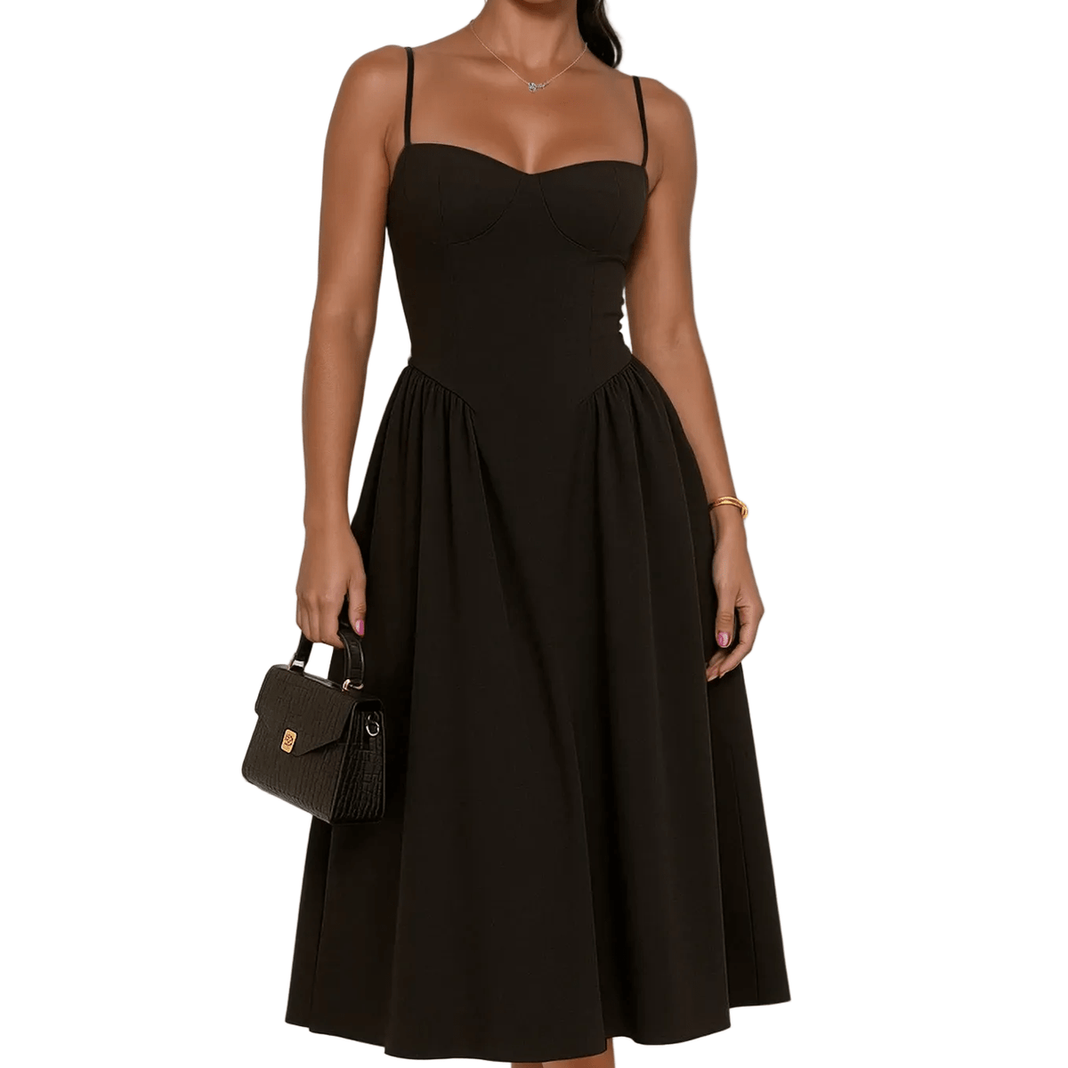 sweetheart neck skater dress Black boohoo Tailored Sweetheart Neckline Skater Dress