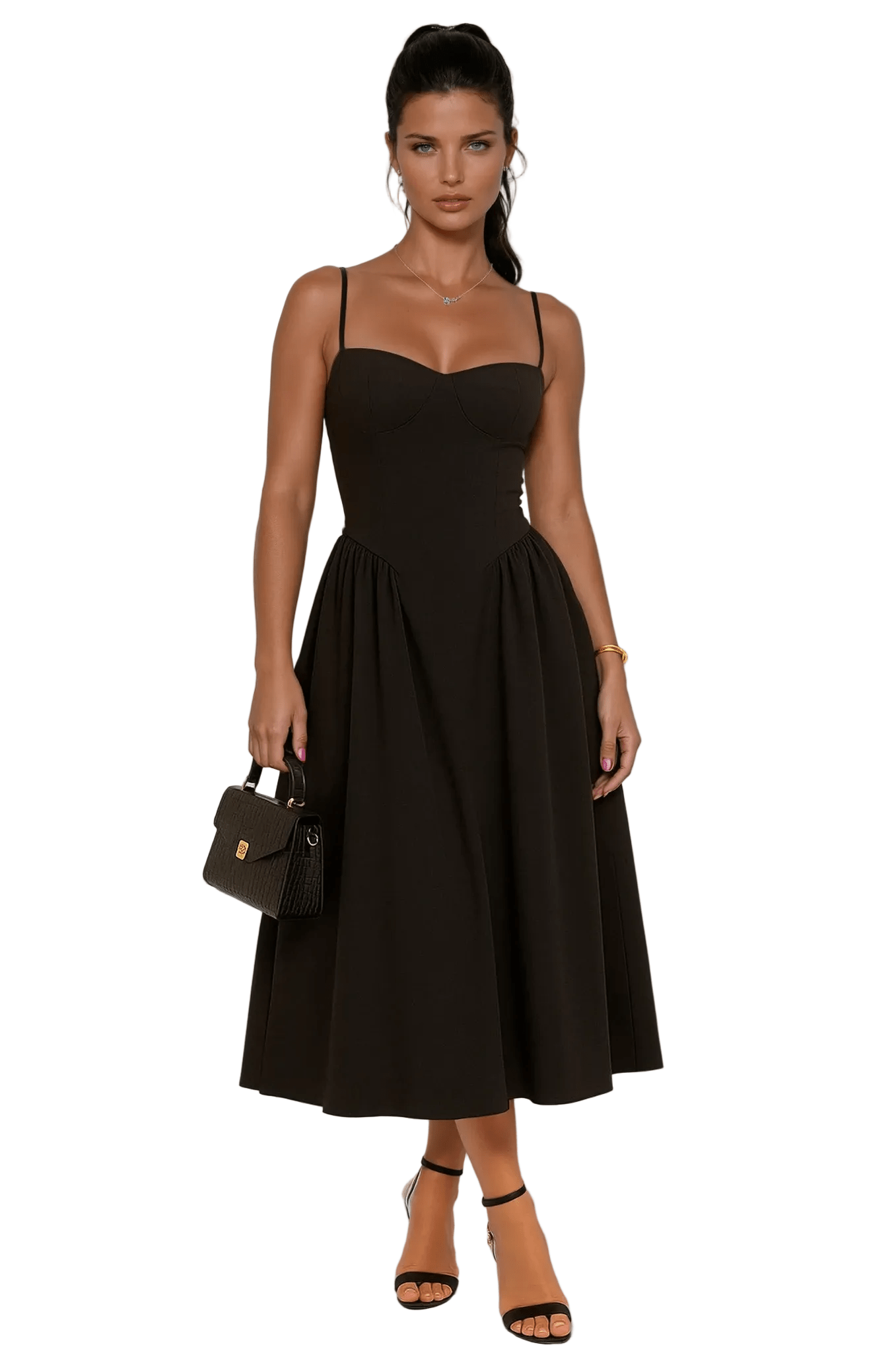 Women Maxi Dress Pleated Sweetheart Neck Skater Style - Evergreen Outfits - Women Maxi Dress