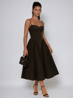 Women Maxi Dress Pleated Sweetheart Neck Skater Style - Evergreen Outfits - Women Maxi Dress