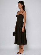 Women Maxi Dress Pleated Sweetheart Neck Skater Style - Evergreen Outfits - Women Maxi Dress