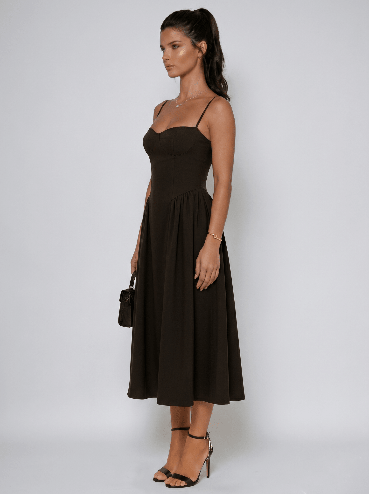 Women Maxi Dress Pleated Sweetheart Neck Skater Style - Evergreen Outfits - Women Maxi Dress