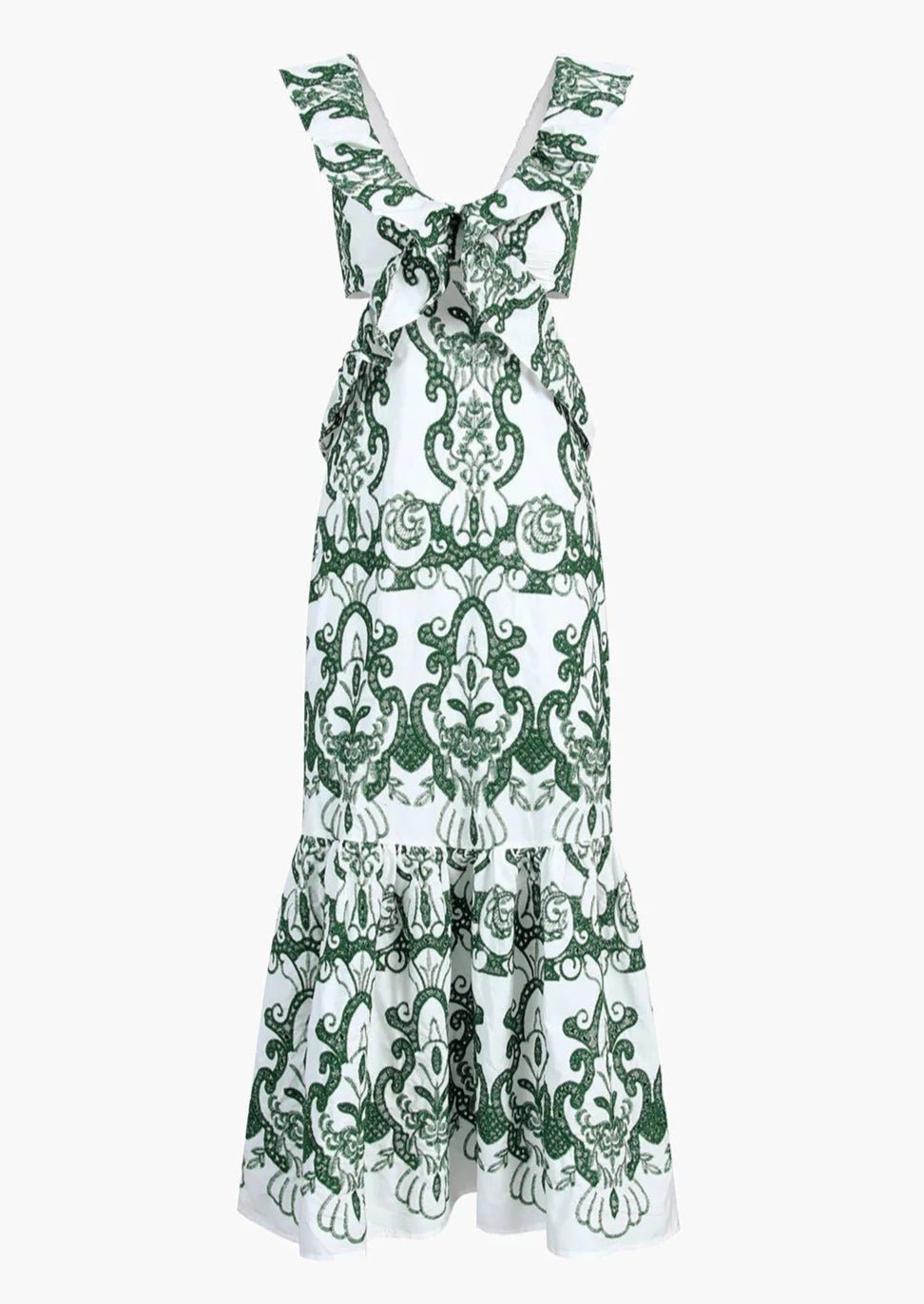 Women Maxi Dress Plunging Neckline Open Back Embroidered - Evergreen Outfits - Women Maxi Dress