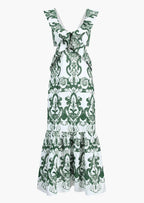 Women Maxi Dress Plunging Neckline Open Back Embroidered - Evergreen Outfits - Women Maxi Dress