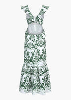 Women Maxi Dress Plunging Neckline Open Back Embroidered - Evergreen Outfits - Women Maxi Dress